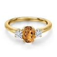 thumbnail image 3 of Gem Stone King 18K Yellow Gold Plated Silver Orange Red Madeira Citrine and White Moissanite Engagement Ring for Women | 1.02 Cttw | Oval 7X5MM | Gemstone November Birthstone | Size 8, 3 of 7