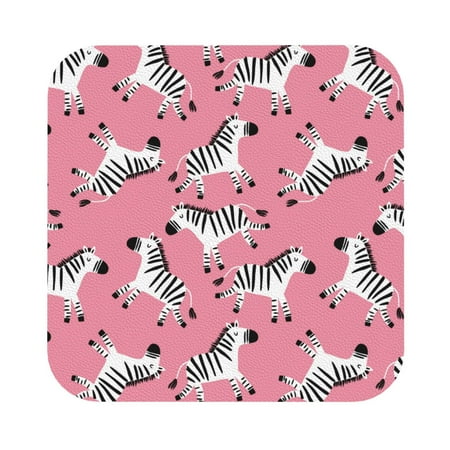 

Cauagu Cute Cartoon Zebra for Round Coaster Drink Coasters Set of 4 Leather Bar Beer Beverage Cup Mat for Drinks for Tabletop Protection & Coffee Table Decor