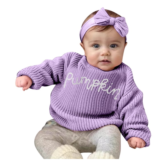 KPOPLK Baby Toddler Kids Girl Sweaters Long Sleeve Letter Embroidery Knit Pullover Toddler Tops 6 9 12 18 24 Months 2T 3T 4T,Size 12-18 Months