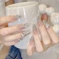 thumbnail image 3 of Press on Nails Short Square Fake Nails French Tip False Nails with Rhinestone Design Full Cover Glitter Acrylic Stick on Nails Diamond Glue on Nails f, 3 of 5
