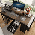 thumbnail image 3 of UHOMEPRO Computer Desk, 47" Home Office Desk with Power Outlet, 7 Drawers, Adjustable Shelves, Reversible Desk with Storage Bag, Writing Study Desk Gaming Desk, Rustic Brown and Black, 3 of 7