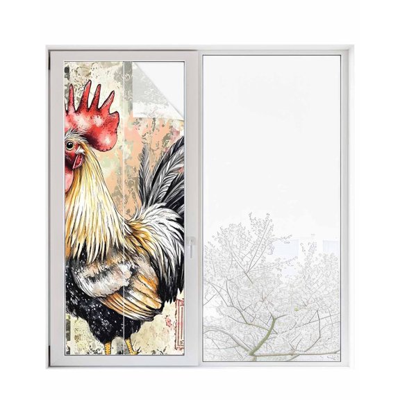 Window Privacy Film Retro Rooster Stained Glass Window Film Decorative Sun Block Window Cover Pastoral Animals Watercolor Window Clings Static Adhesive Sticker for Bathroom 23.6"x59"