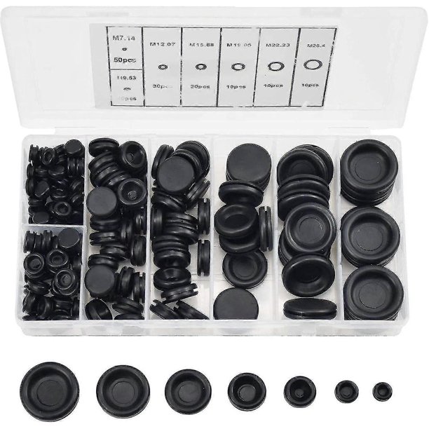 Surtido de tapones de goma - 170 piezas, 7 tamaños - Kit de juntas de anillo para cables eléctricos para bomba de agua de coche - Incluye estuche organizador s202412242548