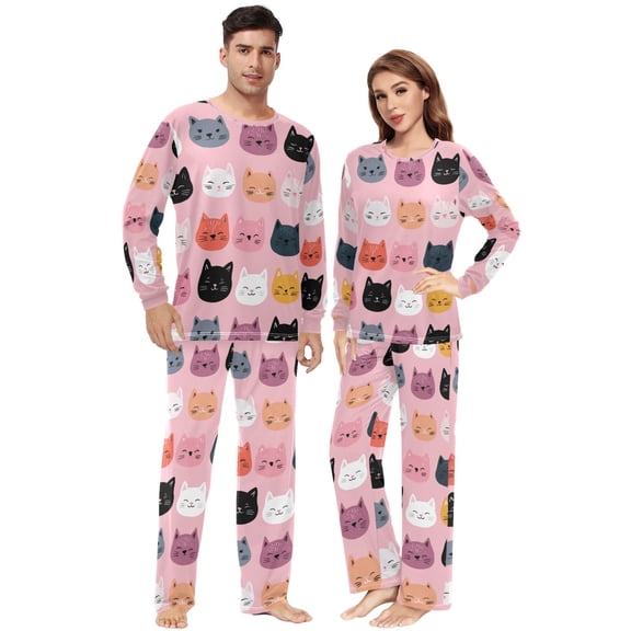 Matching Pajamas for Couples Cute Cat His and Hers Pajamas Sets Soft Long Sleeve Sleepwea