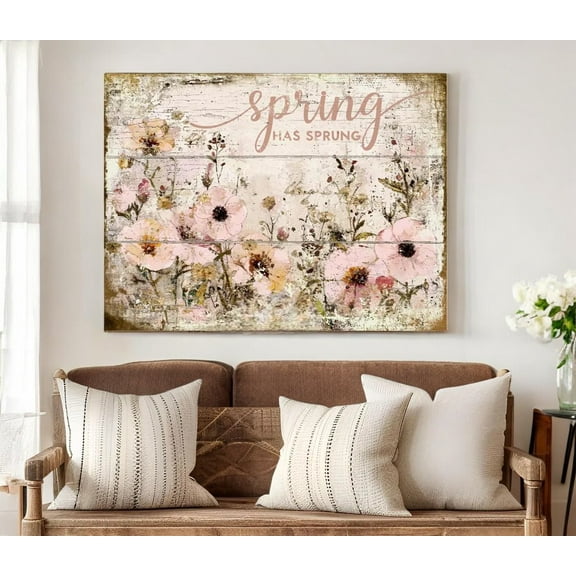 Vintage Style Easter Poster Wall Art Print Spring Porch Sign Floral Decor Canvas Painting for Farmhouse Mantel Entryway Country Cottage Decor Unframed