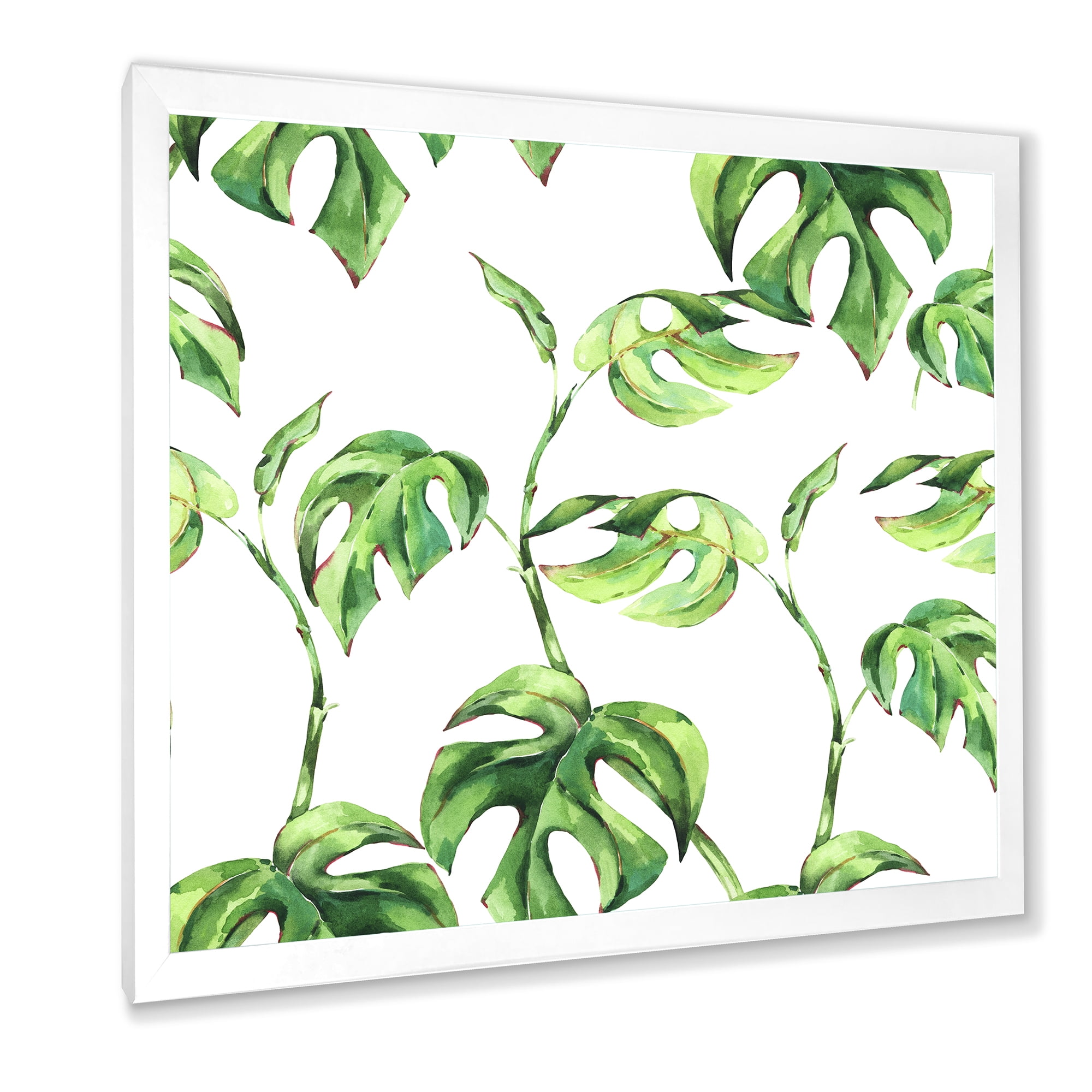 Designart 'Ancient Floral Tropical Leaves II' Tropical Framed Art Print