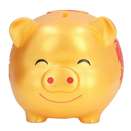 BOKYAN Kids Piggy Bank, Cute Cartoon Shape Anti Falling Pig Money Box, Small Size Coins Storage Jar Home Decoration Desktop Decor Gift, Gold (6.7 x 5.1 x 4.9 inches / 17 x 13 x 12.5 cm)