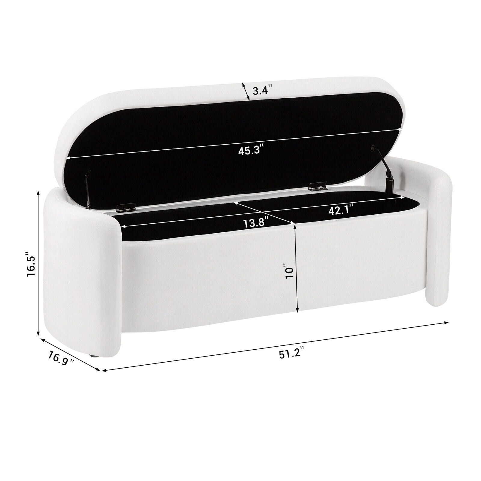 51" Storage Ottoman End of Bed Bench Upholstered Storage Footrest Stool for Bedroom Entryway, White