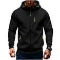 thumbnail image 2 of YueHuiYing Men Solid-Color Fashionable Pocket Zipper Drawstring Casual Sports Long Sleeve Cardigan Hooded Sweatshirt, 2 of 4