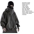 thumbnail image 7 of comerut Men Autumn Hoodie Solid Color Hooded Long Sleeves Oversized Hip Hop Warm High Collar High Street Winter Hoodie Men Clothing, 7 of 7