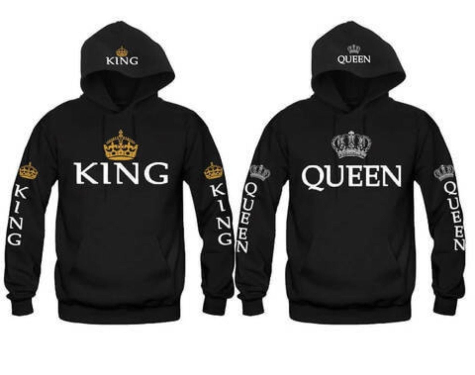 King Queen Matching Couple Pullover Hoodie Set Valentines Day Gift His /& Hers Hoodies