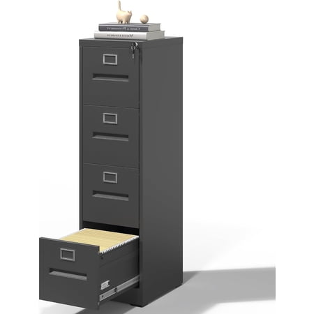 4-Drawer Vertical File Cabinet with Lock Heavy Duty Steel Filing Cabinet for Home Office Hanging Letters/Legal/A4 Black