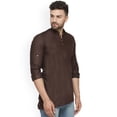 thumbnail image 3 of eloria Indian Traditional Brown Thread Work Solid Cotton Blend Kurta For Men's, 3 of 7