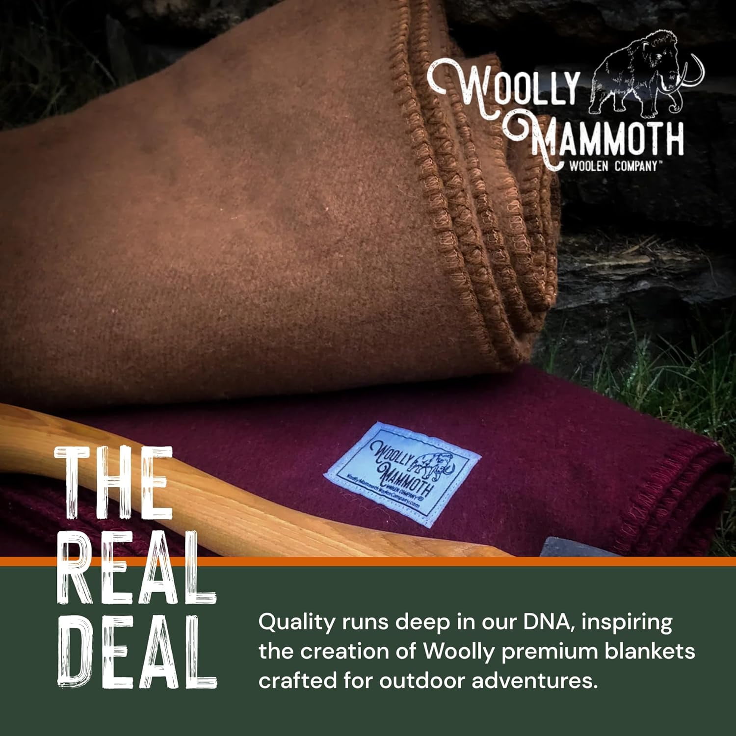 Woolly Mammoth Woolen Co. | Extra Large Merino Wool Camp Blanket | Perfect Outdoor Gear | Bedroll for Bushcraft, Camping, Trekking, Hiking, Survival, or Throw Blanket at The Cabin (Tan)