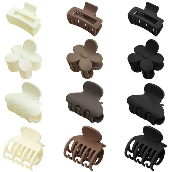 12Pcs Matte Hair Clips for Women and Girls,Small Claw Clips for Thin/Medium Fine Hair - Nonslip Jaw Clips (Beige, Brown, Black)