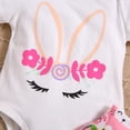 thumbnail image 6 of Douhoow 2Pcs Baby Girl Easter Outfit Infant Bunny Print Short Sleeve Romper+ Pink Flower Shorts+Bow Headband, 6 of 9