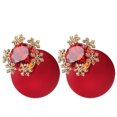 thumbnail image 1 of 1 par de pendientes con forma de flor de nieve y bolas rojas de diamante para mujer, ideales como regalo de boda o compromiso (rojos)., 1 of 5