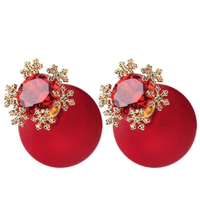 1 par de pendientes con forma de flor de nieve y bolas rojas de diamante para mujer, ideales como regalo de boda o compromiso (rojos).
