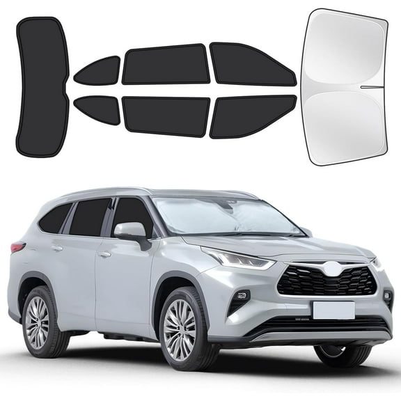 for Toyota Highlander 2020-2025 Car Window Shades, 8pcs Privacy Sun Shade Set for Front Windshield Side and Rear Windows, Full Window Covers Keeps vehicle Cool for Camping Napping