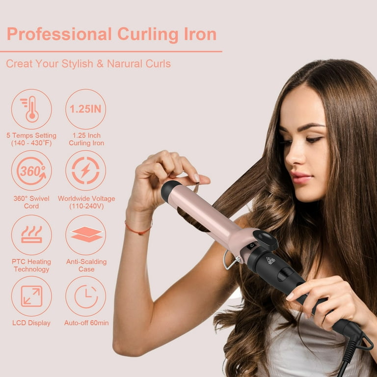 Pretfy Curling Iron 1.25 Inch Professional Hair Culer with