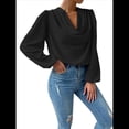 thumbnail image 3 of Blusas de Mujer con Cuello Vuelto, Larga, para Profesora, Oficina, Negocios, Elegantes, Informales Negro M, 3 of 5