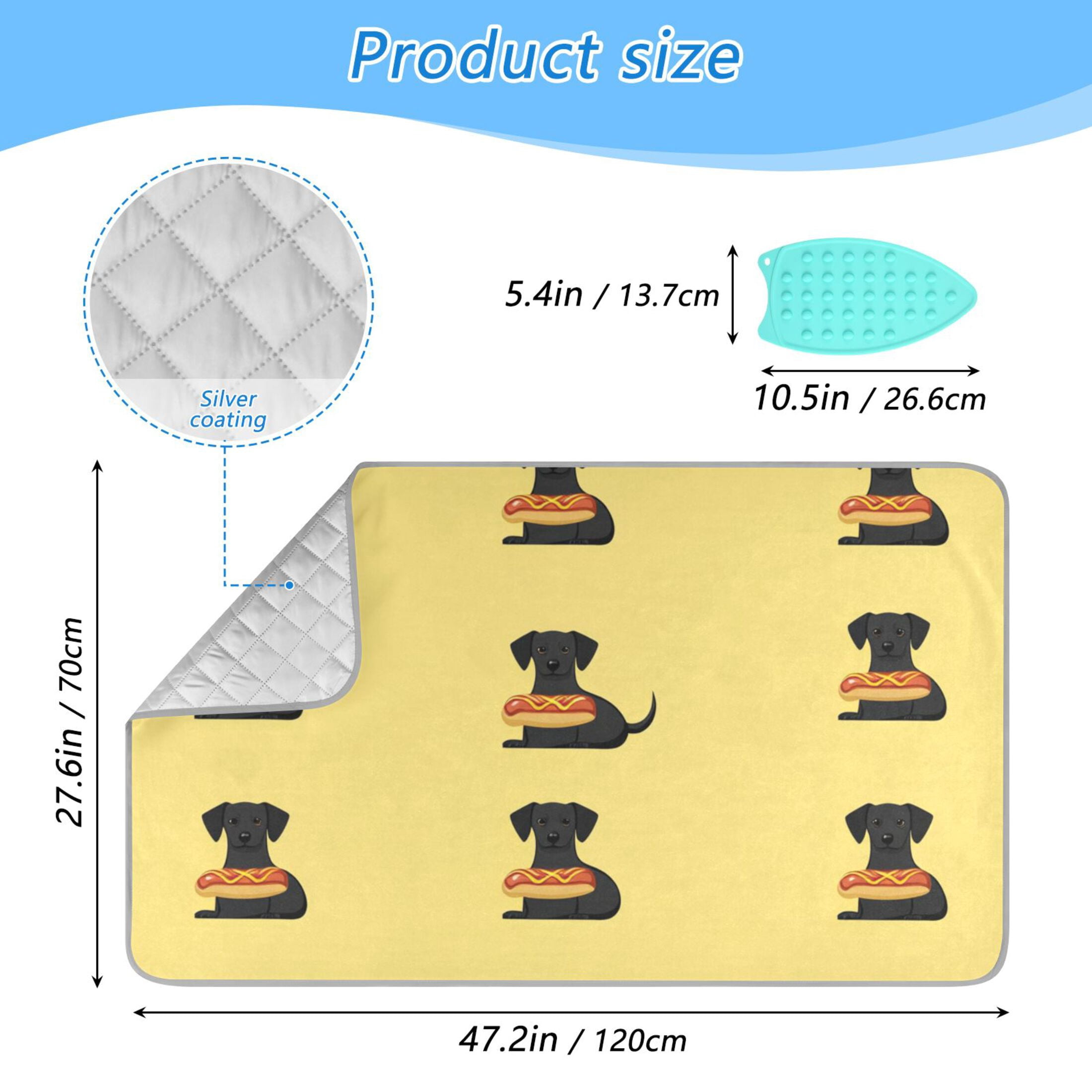 Cute Dog with Hot Dog Ironing Mat Blanket for Table Top Travel Portable Ironing Board Pad 47.2x27.6 Inch
