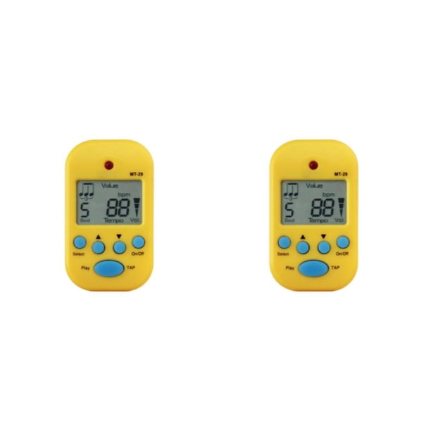 Mini metrónomo digital Methold con clip LCD y afinador para guitarra ukelele bajo violín Amarillo 2piezas