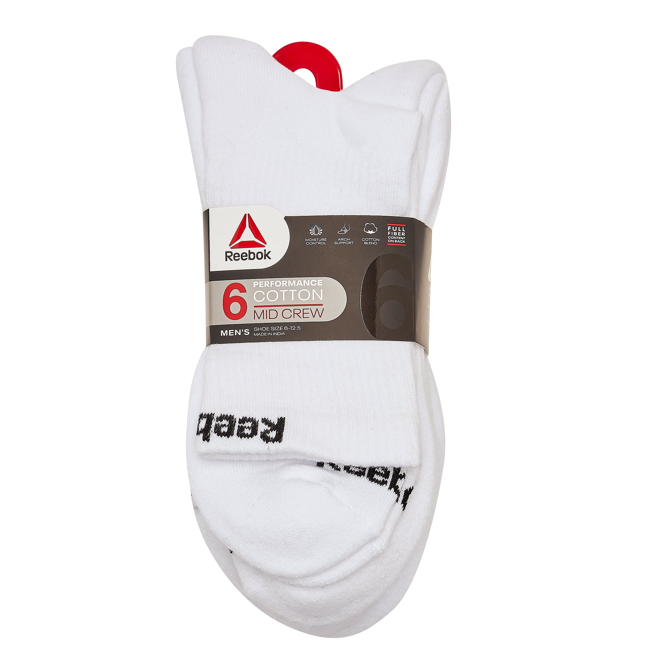 Reebok Men's Targeted Cushion Mid Crew Socks, 6-Pack