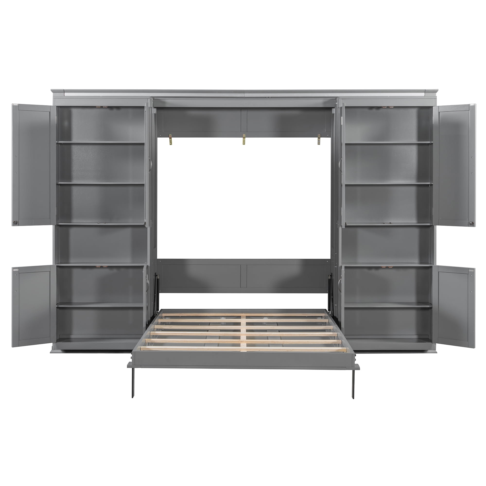 Full Size Murphy Bed with Dual Sliding Storage Cabinets, 6-Tier Open Shelves, Space-Saving for Small Space, Guest Room