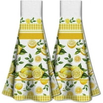 2Pcs Lemon Kitchen Towels with Hanging Loop Lemon Fruit Kitchen Hand Towel Dishcloth Towels Lemon Soft Absorbent Hanging Tie Towels for Kitchen Washroom Bathroom Home Decor