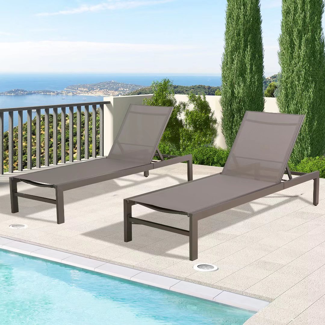 Ulax Furniture 2 Pieces Outdoor Aluminum Chaise Lounge Chairs Patio