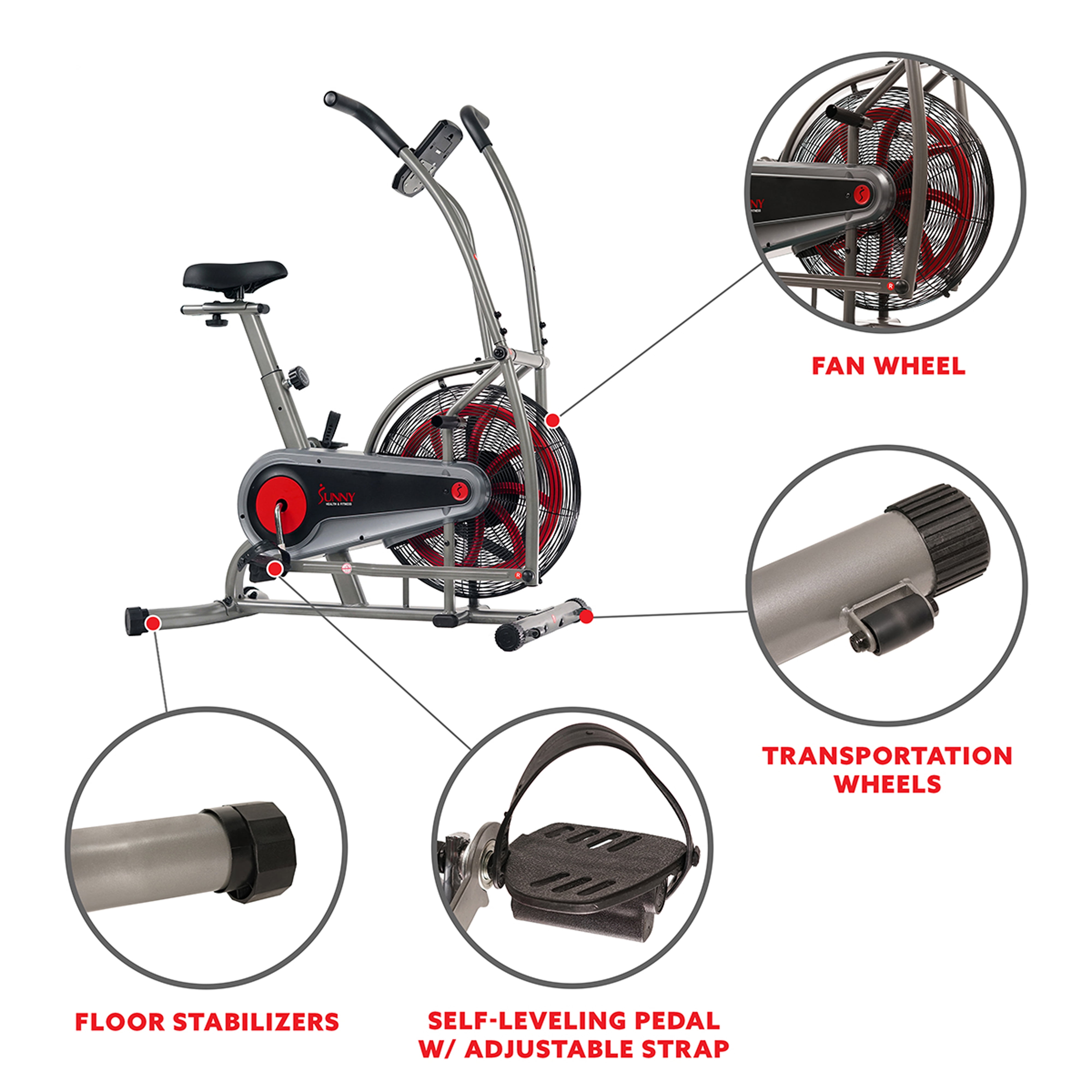Sunny Health Fitness Air Bike Exercise Machine Indoor Cycling Trainer SF B2916 in Bosnia and Herzegovina at BAM 724 Rating 5