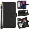 thumbnail image 1 of Elehold Zipper Wallet Case Compatible with iPhone 14 Pro (6.1 inch 2022),Premium Vegan leather+ inner Soft Slim TPU Magnetic Closure Flip Folio Stand Zipper Purse Hand Strap Case,Black, 1 of 10