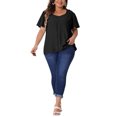 thumbnail image 2 of Agnes Orinda Women's Plus Size Casual Tops Ruffle Sleeve Smocked Shoulder V Neck Summer Chiffon Blouse 2X Black, 2 of 6
