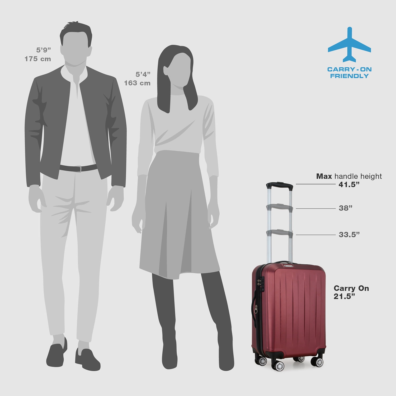 Elite Luggage Dori Hardside Expandable Carry-On Spinner Luggage, Burgundy, 21" Carry-on