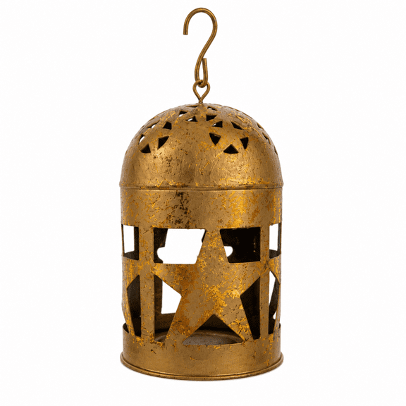 Satyankit Holiday Home Décor Collection Gold Iron Cutwork Star Pattern Christmas Star Outdoor Candle Lantern