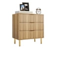 thumbnail image 1 of Cajonera moderna de madera con 3 cajones grandes – Patas metálicas y tiradores dorados – Diseño de veta de madera – Gran almacenamiento – Color Wood grain, 71x43x76cm, 1 of 7