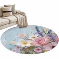 thumbnail image 2 of Spring Pink Flower Round Area Rug 4 FT, Non Slip Indoor Outdoor Rug, Lavender Botanical Blue Wood Board Washable Soft Circular Carpet Non-Shedding Floor Mat for Coffee Table Nursery Foyer Balcony, 2 of 8