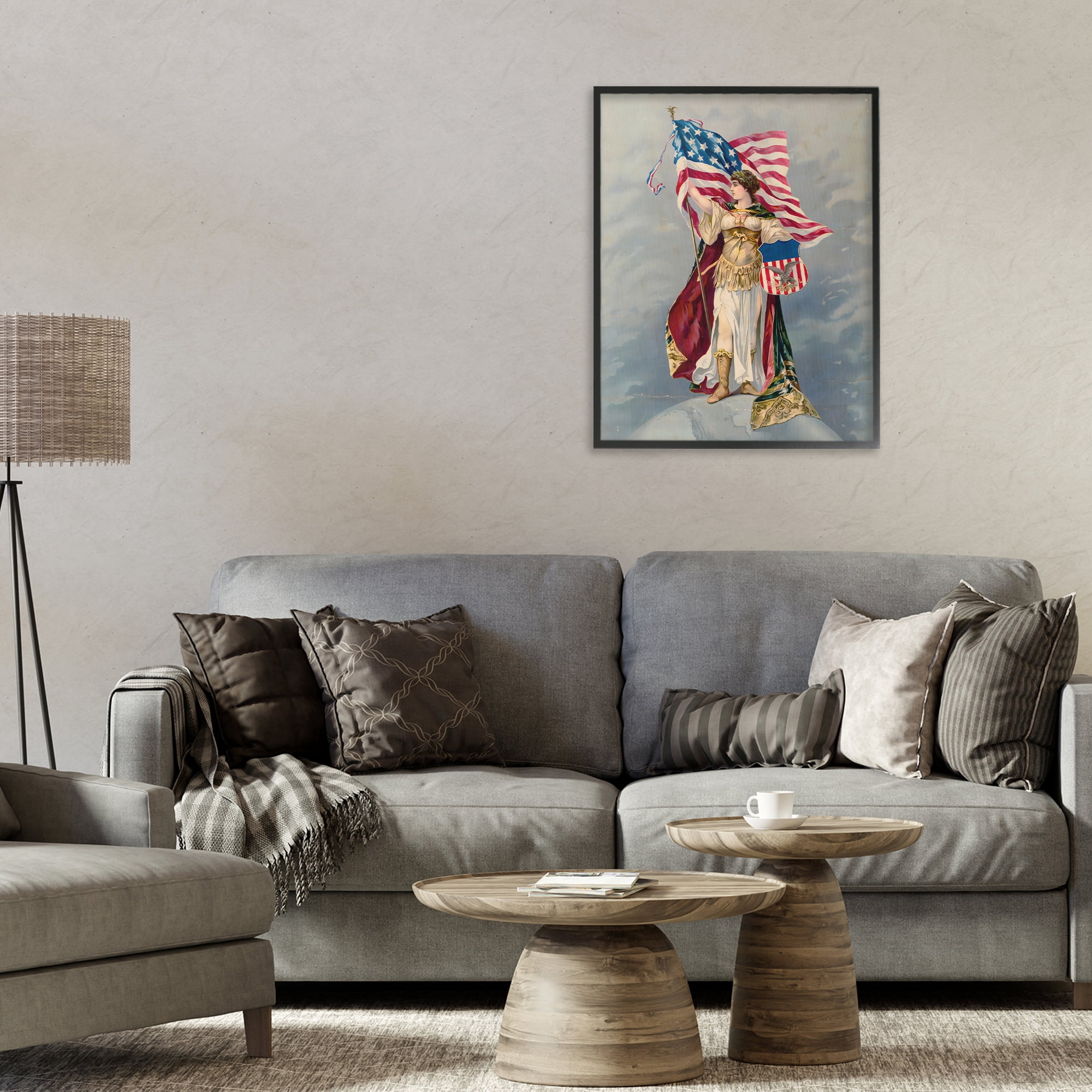 Stupell Industries Columbia Standing with American Flag Black Framed Giclee Art, design by Arlington Prints