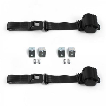 SafeTBoy Standard 2 Point Black Retractable Bucket Seat Belt Kit with Bracketry for Early Cars 1928-1932 - 2 Belts