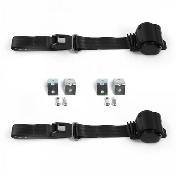 Standard 2 Point Black Retractable Bucket Seat Belt Kit with Bracketry for AMC Gremlin 1970-1979 - 2 Belts