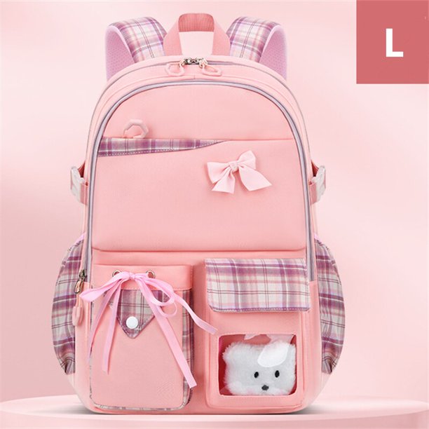 Mochila ortopédica de alta capacidad con lazo para niñas adolescentes, morral escolar con colgante de dibujos animados, 2 tamaños, novedad de 2023