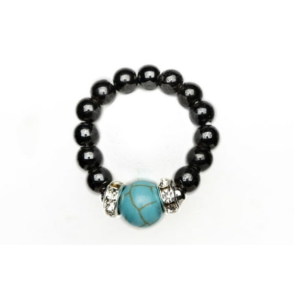 Black Magnets & Turquoise Magnetic Hematite Ring Size L
