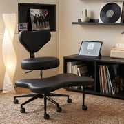 Pinmoco Cross Legged Office Chair, Black PU Leather Ergonomic Criss Cross Swivel Desk Chair, Comfy Task Chair for Home Office, Gaming& Meditation, Armless