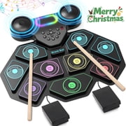 Gmdisc Electronic Drum Set for Kids Adults Beginners,9 Pads Roll-up Electric Drum Set with Dual Speakers,Headset Jack,Drumsticks,Foot Pedals