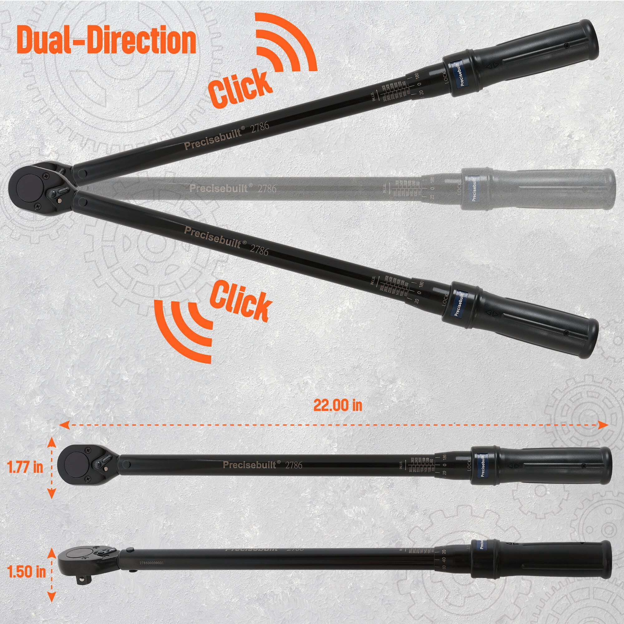 Precisebuilt 1/2" Drive 600-3000 in-lb Click Tech Torque Wrench