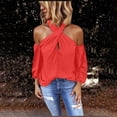 thumbnail image 2 of IROINID Deals Polyester Long Sleeve T Shirt for Women Comfy Backless Solid Color Shirt Strapless Tops,Red, 2 of 6