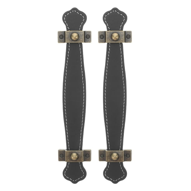 2 Manijas de cuero sintético de aleación de zinc PU estilo vintage para puertas, cajones y armarios (Negro)