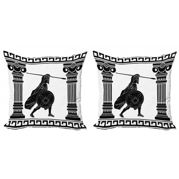 Ambesonne Retro Throw Pillow Cover 2 Pack, Warrior Ready Attack, 20", Black White