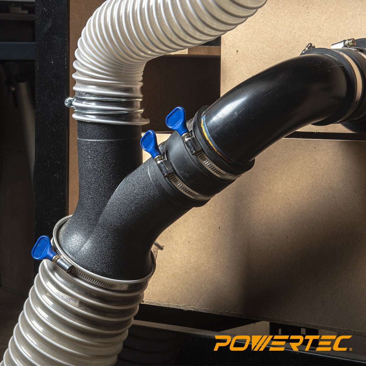 POWERTEC 2PK 2-1/2" Dust Control Flex Cuff w/Adjustable Key Hose Clamps, Hose Connector Rubber Cuff Coupler for Woodworking Dust Collection Fittings, Dust Collector Accessories & Machinery(70337-P2)